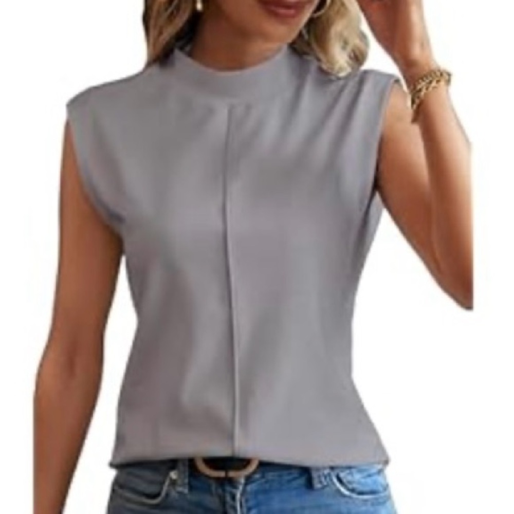 Chic Light Gray Mock Neck Top